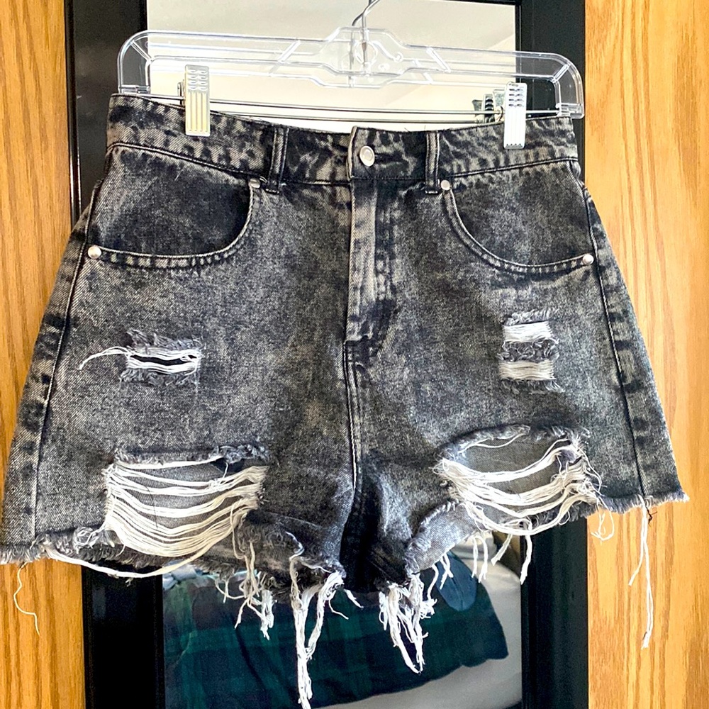 Distressed Black Jean Shorts